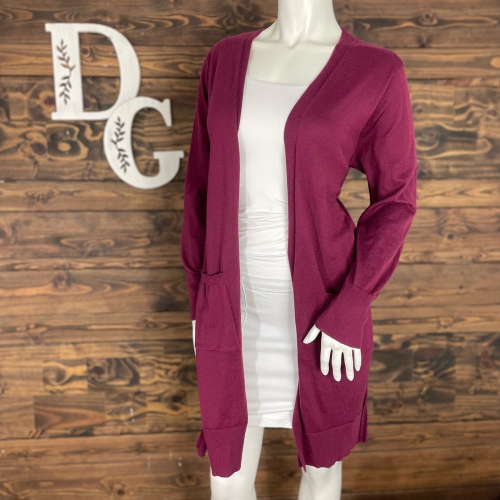 Nine West | Plum Essential‎ Burgundy Open Front Cardigan Pockets